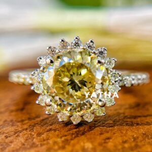 Flower Style, Valentine Gift Unique 2.29 TCW Portuguese Cut 8 MM Yellow Moissanite Engagement Ring, Wedding Ring, Promise Ring