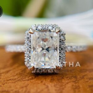 Unique 2.29 CT Radiant Brilliant cut White Moissanite Engagement Ring, 14K Yellow Gold Moissanite Ring, Delicate Wedding Ring Christmas gift