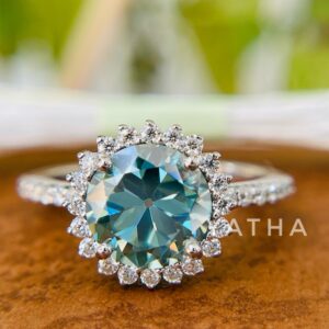 Unique 2.29 TCW Old mine Round Cut 8 MM Blue Color Moissanite Engagement Ring, Wedding Ring, Promise Ring