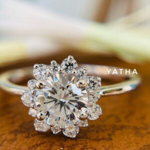 Snowflake Round shape moissanite stone with Brilliant Cut 925 Sterling Silver ,10K ,14K, 18K White Gold , Anniversary Ring