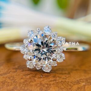 Snowflake Round shape moissanite stone with Brilliant Cut 925 Sterling Silver ,10K ,14K, 18K White Gold , Anniversary Ring