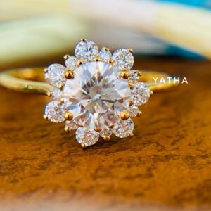 Snowflake Round shape moissanite stone with Brilliant Cut 925 Sterling Silver ,10K ,14K, 18K White Gold , Anniversary Ring (Copy)